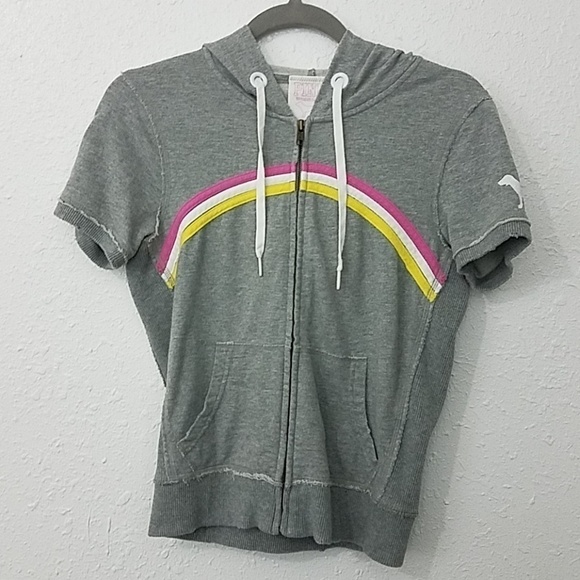 PINK Victoria's Secret Tops - 𝅺VICTORIA’S secret PINK hood sweater rainbow graphics dog Small
